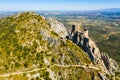 View of medieval Chateau de Queribus castle. Aude department. France