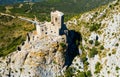 View of medieval Chateau de Queribus castle. Aude department. France