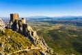 View of medieval Chateau de Queribus castle. Aude department. France