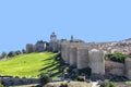 View of medieval city of Avila Walls between the gate del Carmen and the Cubo de San Segundo. This city was declared a UNESCO Royalty Free Stock Photo