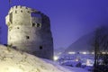 A view of the medieval city of Brasov, Romania. December 10nd, 2015 with Christmas tree in downtown and the old medieval tower. Royalty Free Stock Photo