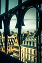 Medieval city of Strasbourg France seen through wrough iron window frame Royalty Free Stock Photo
