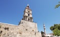 View of medieval clock tower and the mosque of Suleiman