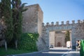 View at the medieval fortress gate on monumental Toledo fortress, recently adjusted to be a car entrance to the historic downtown Royalty Free Stock Photo