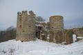 View of the medieval Koporie fortress, cloudy February day. Leningrad oblast, Russia Royalty Free Stock Photo