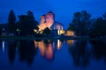 A view of the medieval Olavinlinna fortress of the blue August night. Savonlinna, Finland