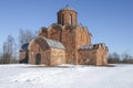 A view of the medieval restored Orthodox Church of the Transfiguration of the Savior on Kovalevo Royalty Free Stock Photo