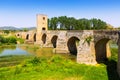 View of medieval stone bridge over Ebro near Frias Royalty Free Stock Photo