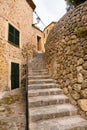 View of a medieval street in the Old Town of the picturesque Spanish-style village Fornalutx Royalty Free Stock Photo