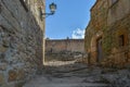 View of a medieval street and ruins, medieval village inside fortress castle of Castelo Mendo