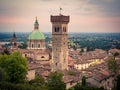 View of the medieval tower and the dome of the Cathedral in Lonato