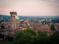 View of the medieval tower and the dome of the Cathedral in Lonato