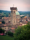 View of the medieval tower and the dome of the Cathedral in Lonato.