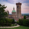 View of the medieval tower and the dome of the Cathedral in Lonato