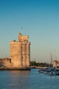 Medieval tower at the entry of La Rochelle harbor in the morning