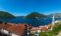 View from the medieval town Perast on the bay of Kotor with 2 small islands, Gospa od Å krpjela and Sveti ?or?e