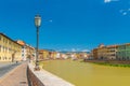 View of the medieval town of Pisa and river Arno