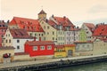 View of Danube river bank in Regensburg, Bavaria, Germany. Royalty Free Stock Photo