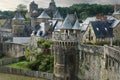 View of the medieval wall and castle in Fougeres. Royalty Free Stock Photo