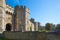 View at the medieval Windsor Castle, built 1066 by William the Conqueror. Official residence of King. Berkshire, England UK