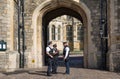 View at the medieval Windsor Castle, built 1066 by William the Conqueror. Official residence of King. Berkshire, England UK