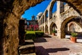 View of the Meditation Garden Through an Old Stone Arch at the Historic Old West Spanish Mission San Jose