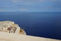 View of the Mediterranean Sea from the ancient Acropolis of Lindos. Rhodes Island, Dodecanese, Greece Royalty Free Stock Photo