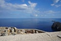 View of the Mediterranean Sea from the ancient Acropolis of Lindos. Rhodes Island, Dodecanese, Greece Royalty Free Stock Photo