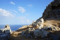 View of the Mediterranean Sea from the ancient Acropolis of Lindos. Rhodes Island, Dodecanese, Greece Royalty Free Stock Photo