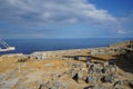 View of the Mediterranean Sea from the ancient Acropolis of Lindos. Rhodes Island, Dodecanese, Greece Royalty Free Stock Photo