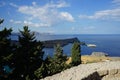 View of the Mediterranean Sea from the ancient Acropolis of Lindos. Rhodes Island, Dodecanese, Greece Royalty Free Stock Photo