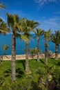 View of the Mediterranean Sea from the garden in the medieval castle of Peniscula Royalty Free Stock Photo