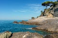 Rocky coastline in Recco, Italy. Royalty Free Stock Photo