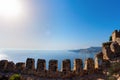 View of the Mediterranean Sea from the ruins of an old stone wall in Alanya Royalty Free Stock Photo