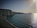 View of the Mediterranean Sea and White River Beach from above near Paphos, Cyprus, November 2018 Royalty Free Stock Photo