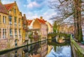 View from Meestraat bridge on Groenerei canal, Bruges, Belgium