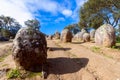 View of the megalithic complex Almendres Cromlech Cromelelique dos Almendres Royalty Free Stock Photo