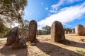 View of the megalithic complex Almendres Cromlech Cromelelique dos Almendres Royalty Free Stock Photo