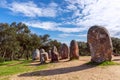 View of the megalithic complex Almendres Cromlech Cromelelique dos Almendres Royalty Free Stock Photo