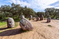 View of the megalithic complex Almendres Cromlech Cromelelique dos Almendres Royalty Free Stock Photo