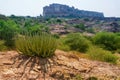 View of Mehrangarh fort from Rao Jodha desert rock park, Jodhpur, India.