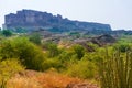 View of Mehrangarh fort from Rao Jodha desert rock park, Jodhpur, India.