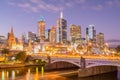 View of Melbourne cityscape at night.