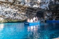 Rowing boat in the Melissani Cave of the nymphs in Kefalonia, Greece Royalty Free Stock Photo