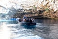 Rowing boat in the Melissani Cave of the nymphs in Kefalonia, Greece Royalty Free Stock Photo