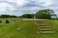 View of the memorial and grounds of the Lindholm Hills Viking burial site in northern Denmark