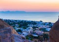 View of Mesa Vouno and Kamari village Aegean Sea at dawn Santorini Greece Royalty Free Stock Photo