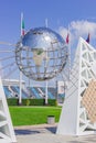 View of the metallic globe on the Sochi Adler, Russia - September 7, 2019: wall of the winners of the XXII Olympic Games in Sochi