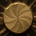 View of a metallic object with intricate swirling patterns etched into Royalty Free Stock Photo