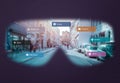 View of the metaverse city through VR glasses concept Royalty Free Stock Photo